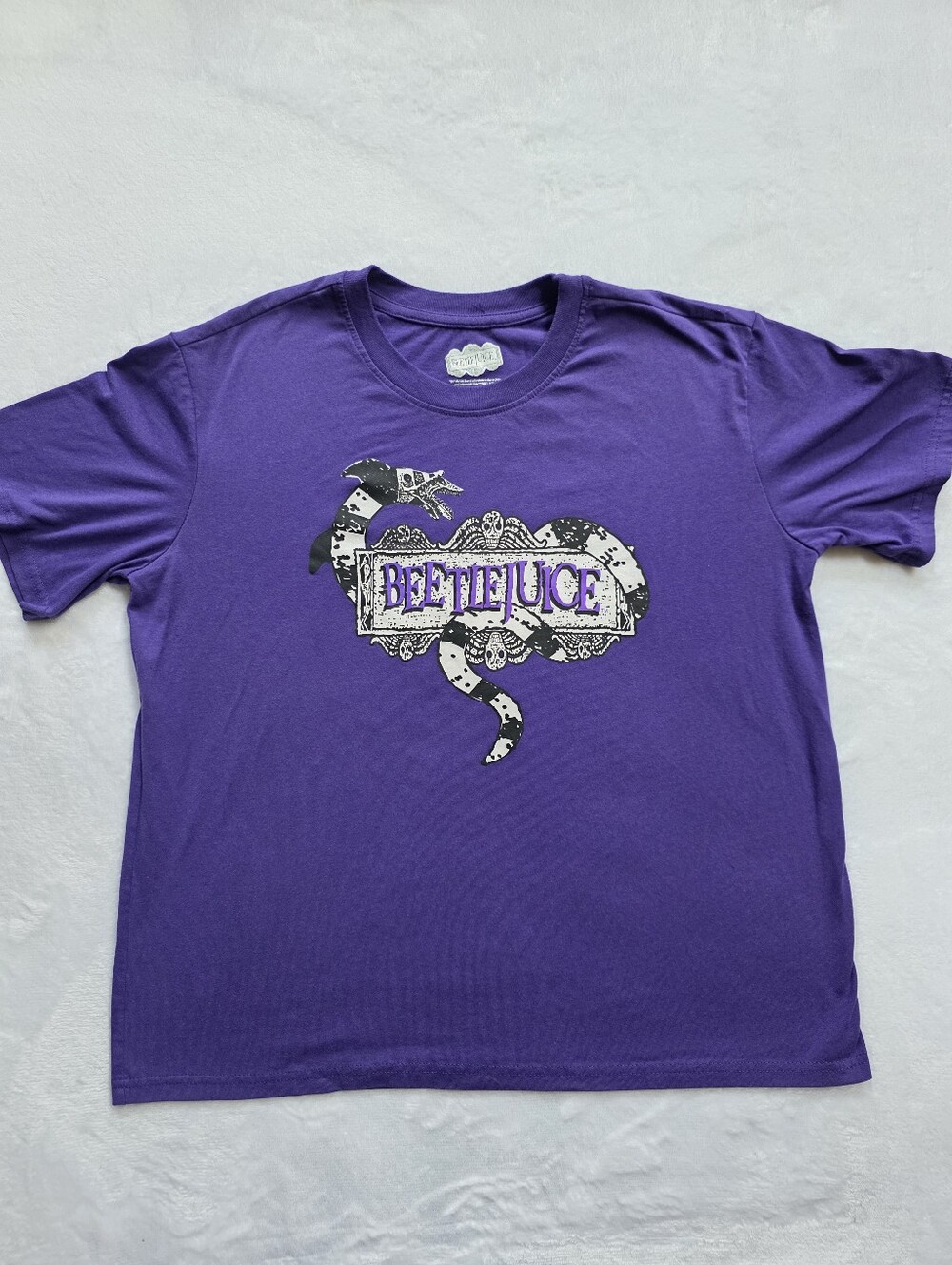 Beetlejuice Purple Graphic T-Shirt XL Sandworm Back Print Horror Movie